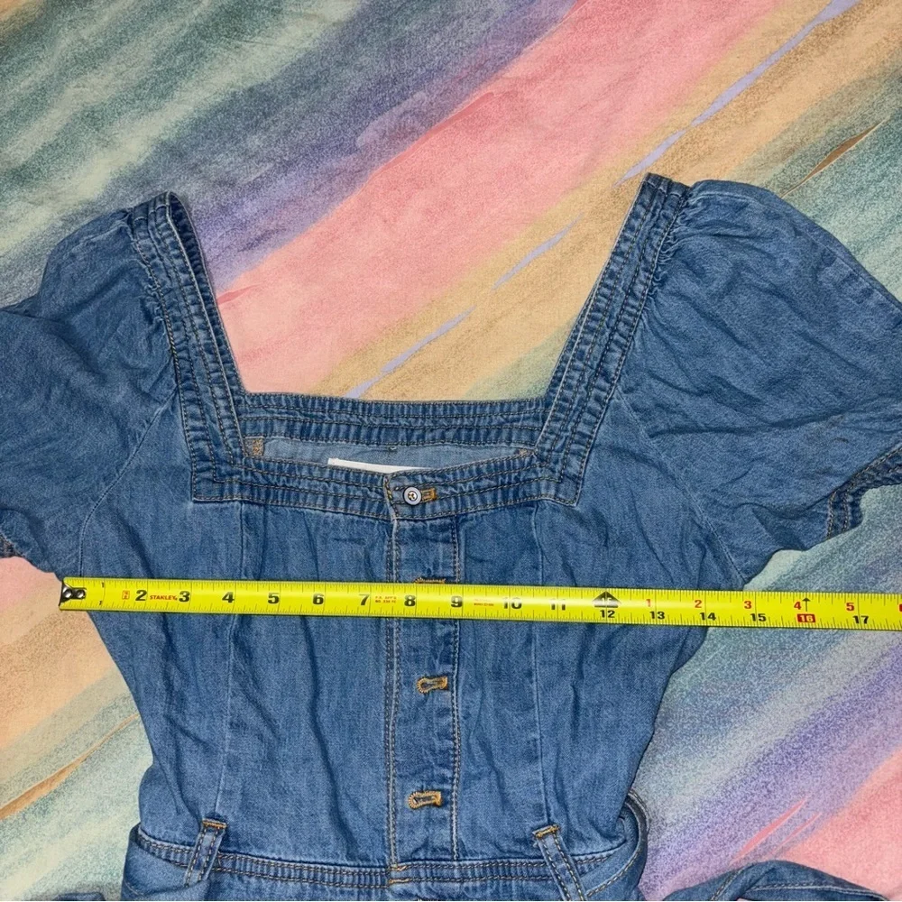 Anthro Pilcro Puff Sleeves Denim Jumpsuit women’s size 6